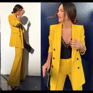 NWT ZARA Double Breasted button blazer Yellow S